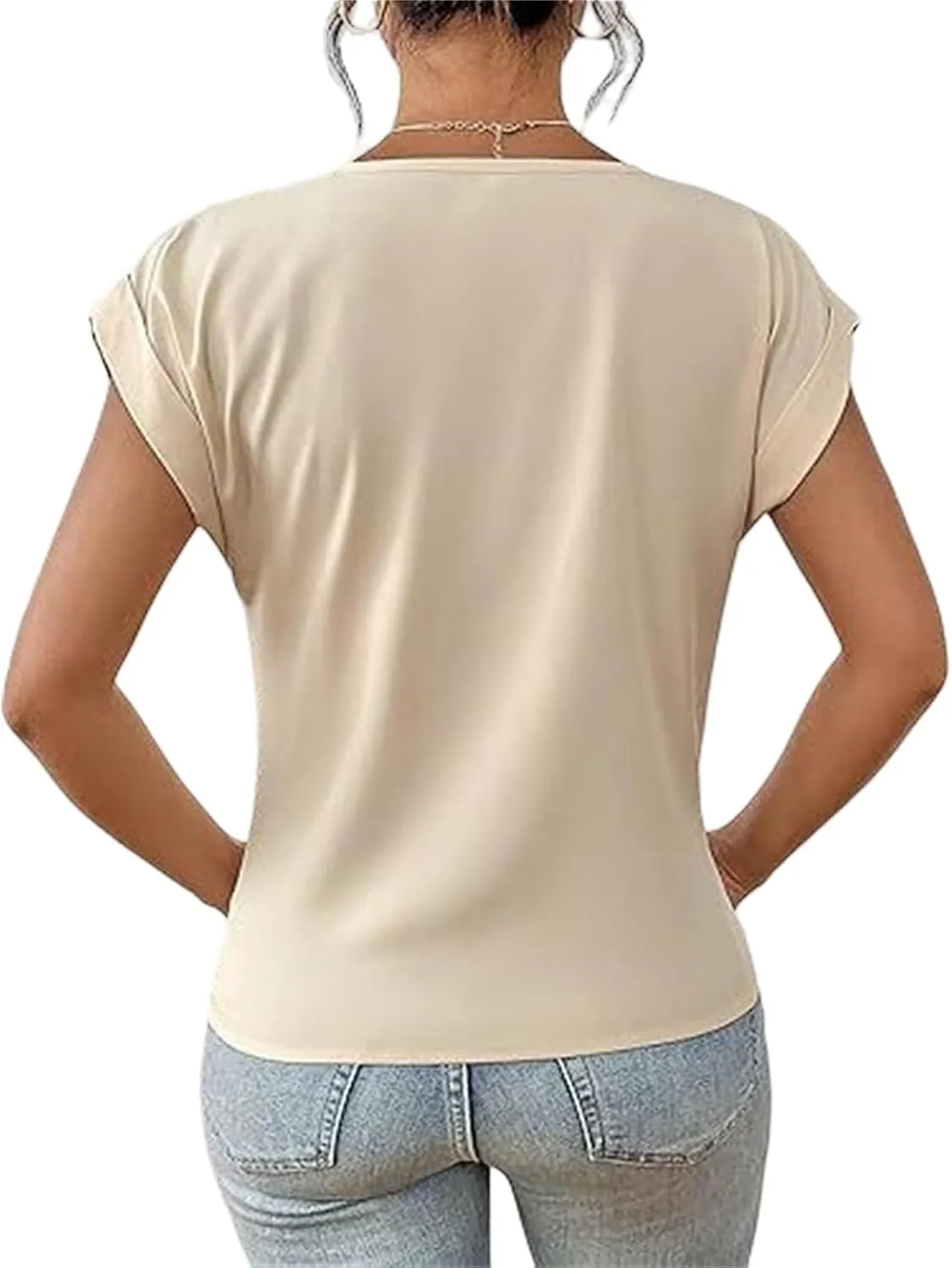 Dressy Tops for Women Short Sleeve Round Neck Front Twist Tunic Tops Comfy Casual Summer Shirts Elegant Work Blouses