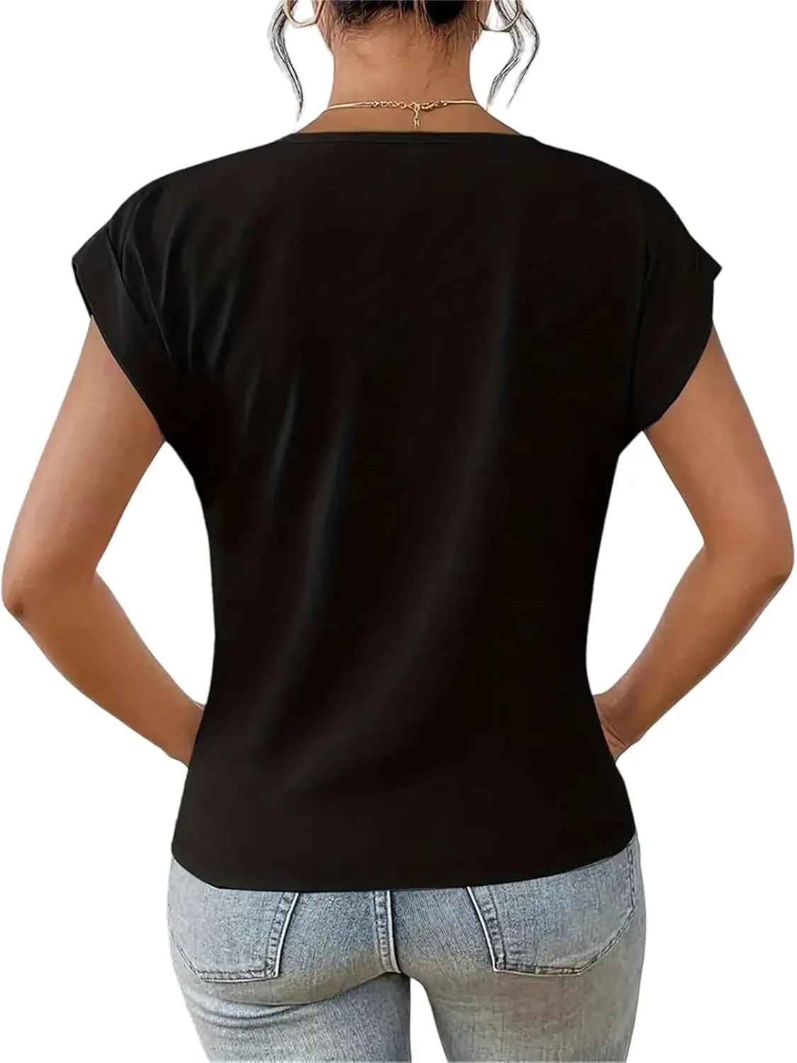 Dressy Tops for Women Short Sleeve Round Neck Front Twist Tunic Tops Comfy Casual Summer Shirts Elegant Work Blouses