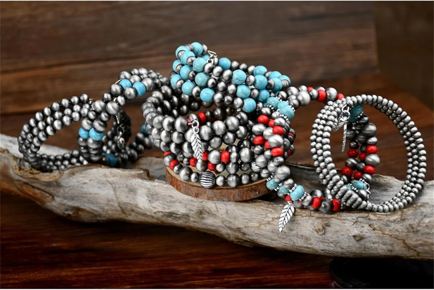 Dreuyet Navajo Pearl Bracelet Western Turquoise Jewelry for Men Women Vintage Multilayered Beaded Pearl Stackable Stretch Strand Layered Bracelets Bohemian Jewelry