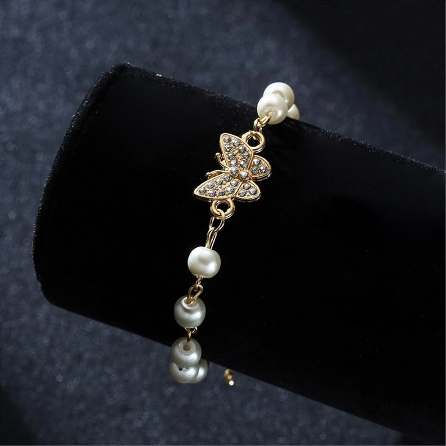 Dreuyet Pearl Beaded Bracelet for Women Trendy Cubic Zirconia Butterfly Starfish Cross Star Statement Bracelets Christmas Wedding Jewelry Gifts