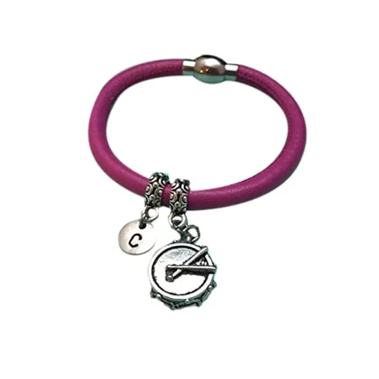 Drum leather bracelet, drum charm bracelet, leather bangle, charm bangle, personalized bracelet, initial bracelet, monogram