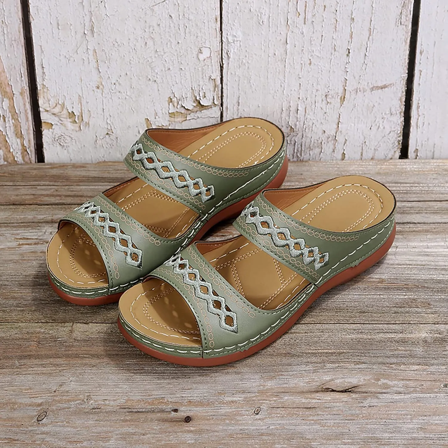 Eduavar Orthopedic Sandals for Women, Walking Sandals Women Comfort Open Toe Slip-on Sandals Low Wedge Beach Sandals Slippers