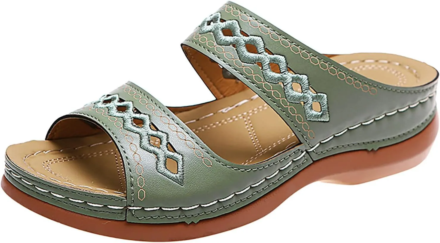 Eduavar Orthopedic Sandals for Women, Walking Sandals Women Comfort Open Toe Slip-on Sandals Low Wedge Beach Sandals Slippers