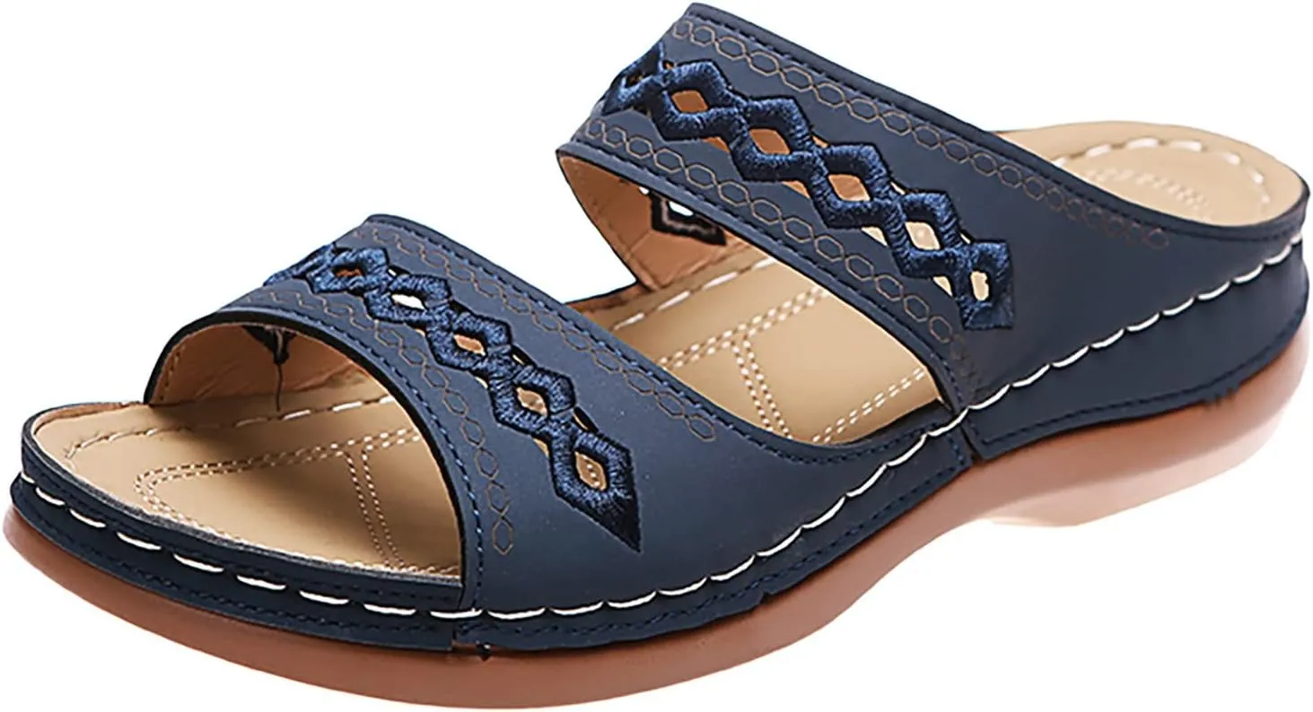 Eduavar Orthopedic Sandals for Women, Womens Sandals Comfortable Slip On Sandals Open Toe Slip On Walking Sandals Shoes