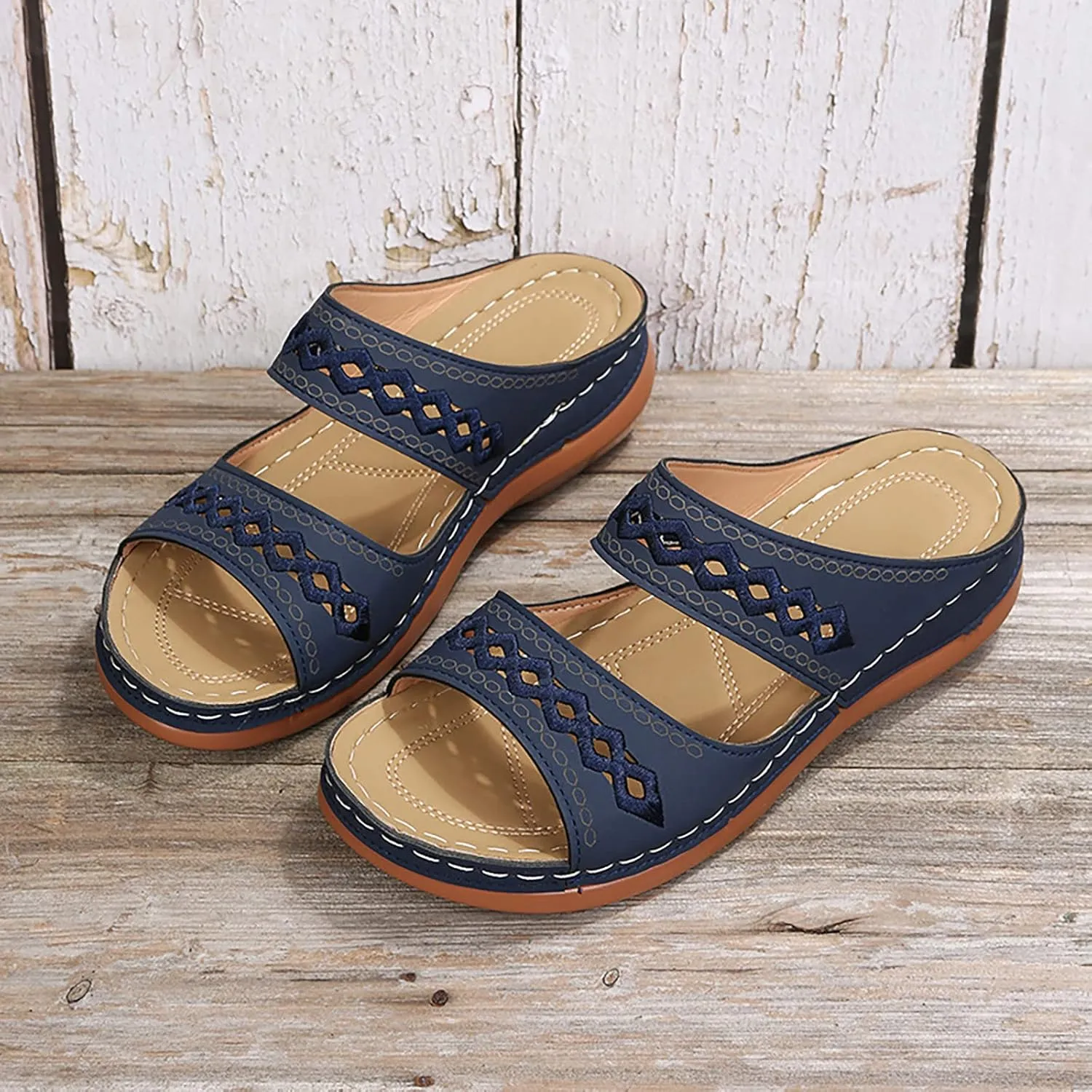 Eduavar Orthopedic Sandals for Women, Womens Sandals Comfortable Slip On Sandals Open Toe Slip On Walking Sandals Shoes