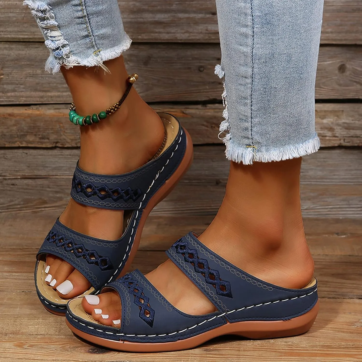 Eduavar Orthopedic Sandals for Women, Womens Sandals Comfortable Slip On Sandals Open Toe Slip On Walking Sandals Shoes