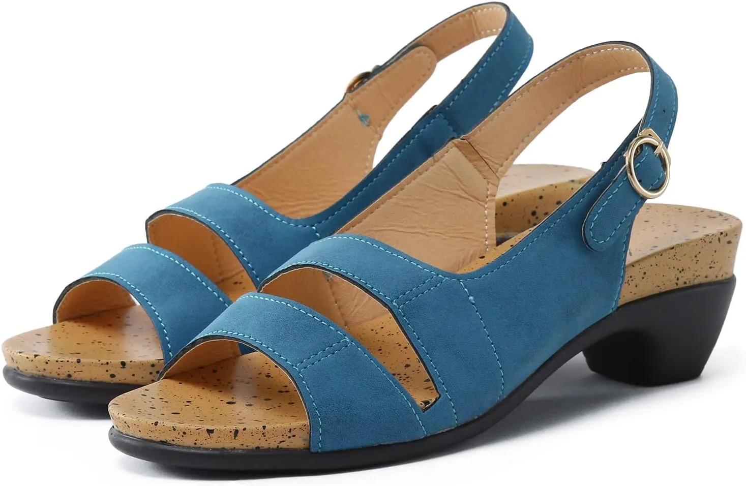 Eduavar Sandals for Women Dressy Summer, Orthopedic Sandals for Women Casual Open Toe Chunky Low Heel Sandals with Buckle