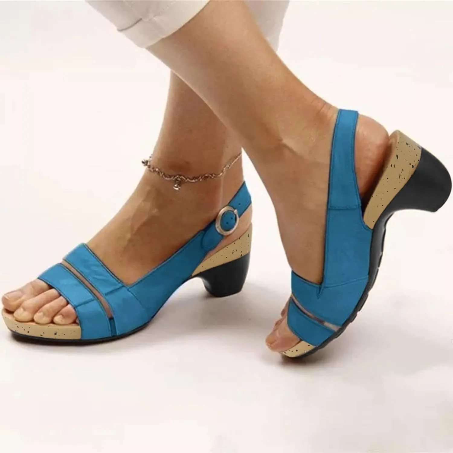 Eduavar Sandals for Women Dressy Summer, Orthopedic Sandals for Women Casual Open Toe Chunky Low Heel Sandals with Buckle
