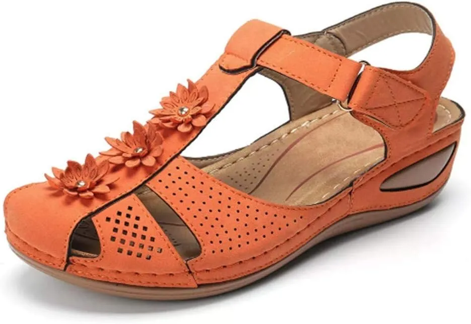 Eduavar Sandals Women Dressy Summer, Orthopedic Sandals for Women Comfortable Close Toe Sandals Cutout Wedge Sandals