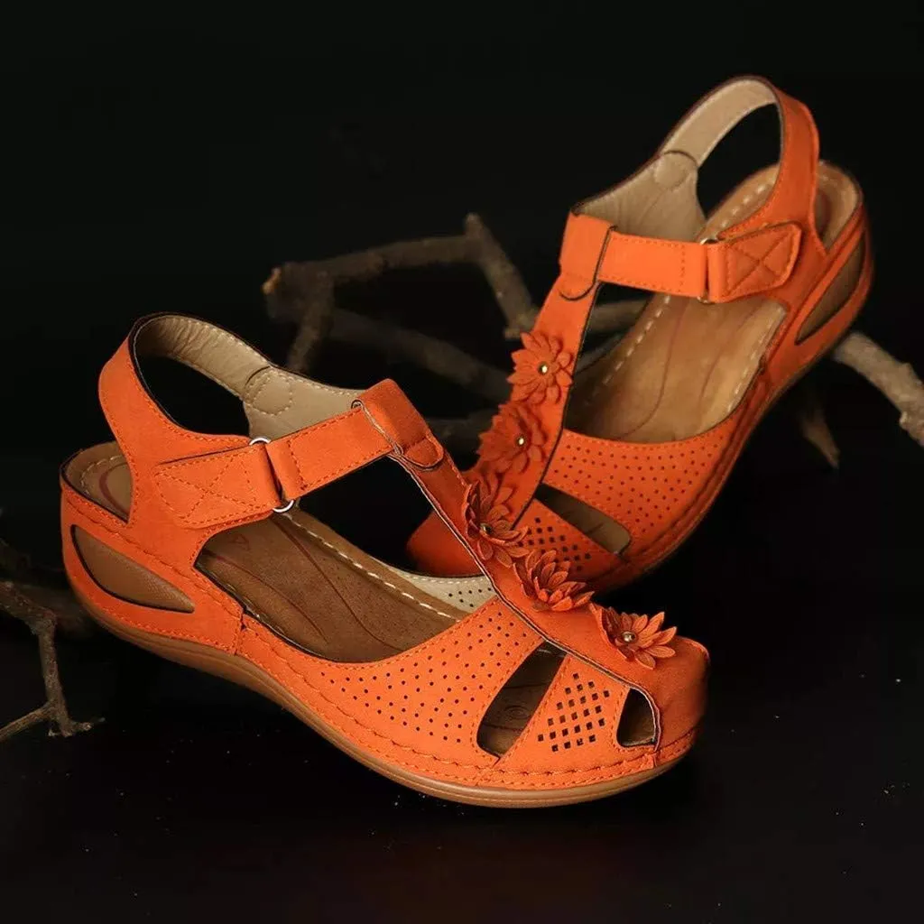 Eduavar Sandals Women Dressy Summer, Orthopedic Sandals for Women Comfortable Close Toe Sandals Cutout Wedge Sandals