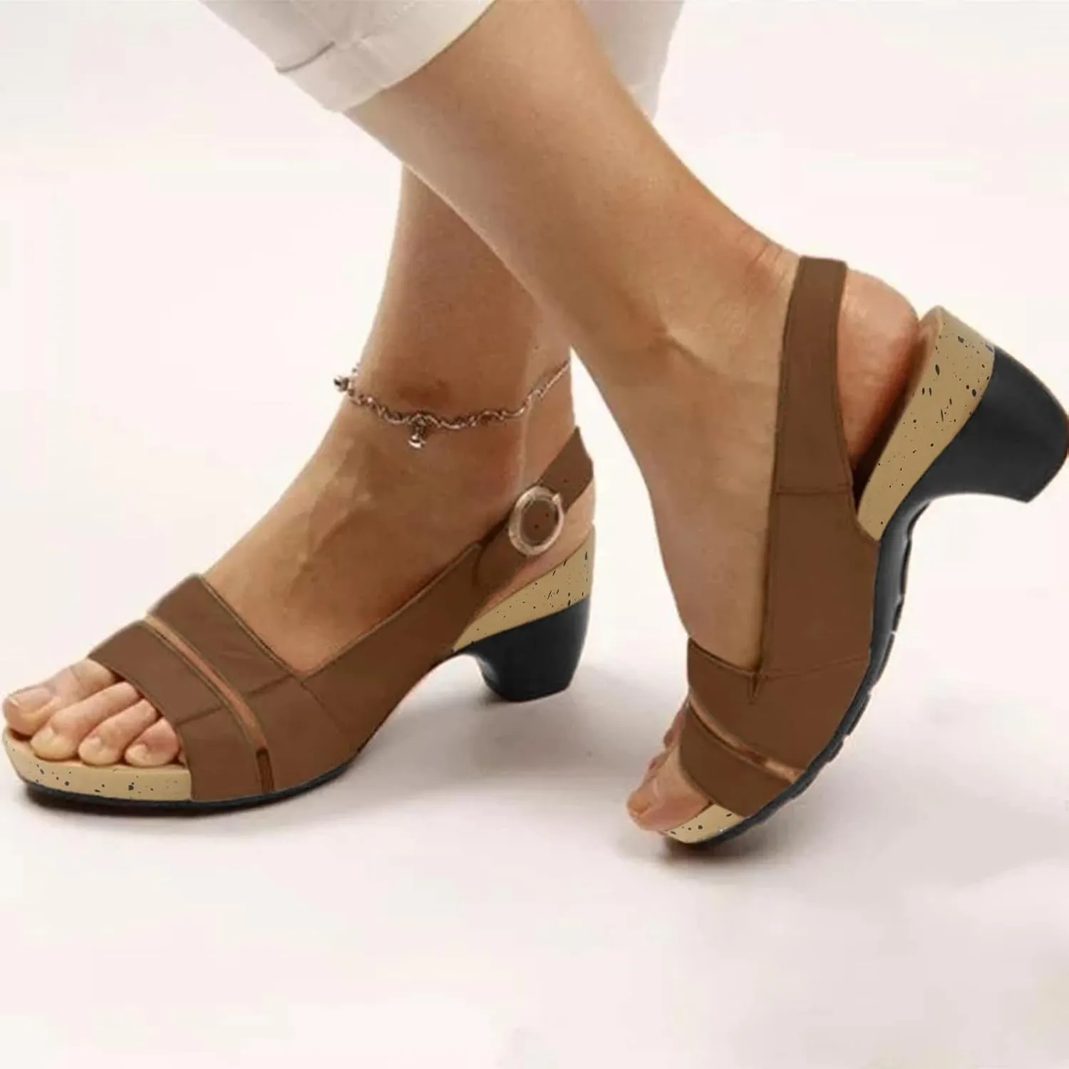 Eduavar Womens Sandals Comfortable, Sandals Women Orthopedic Sandals Dressy Open Toe Low Heel Sandals with Ankle Strap