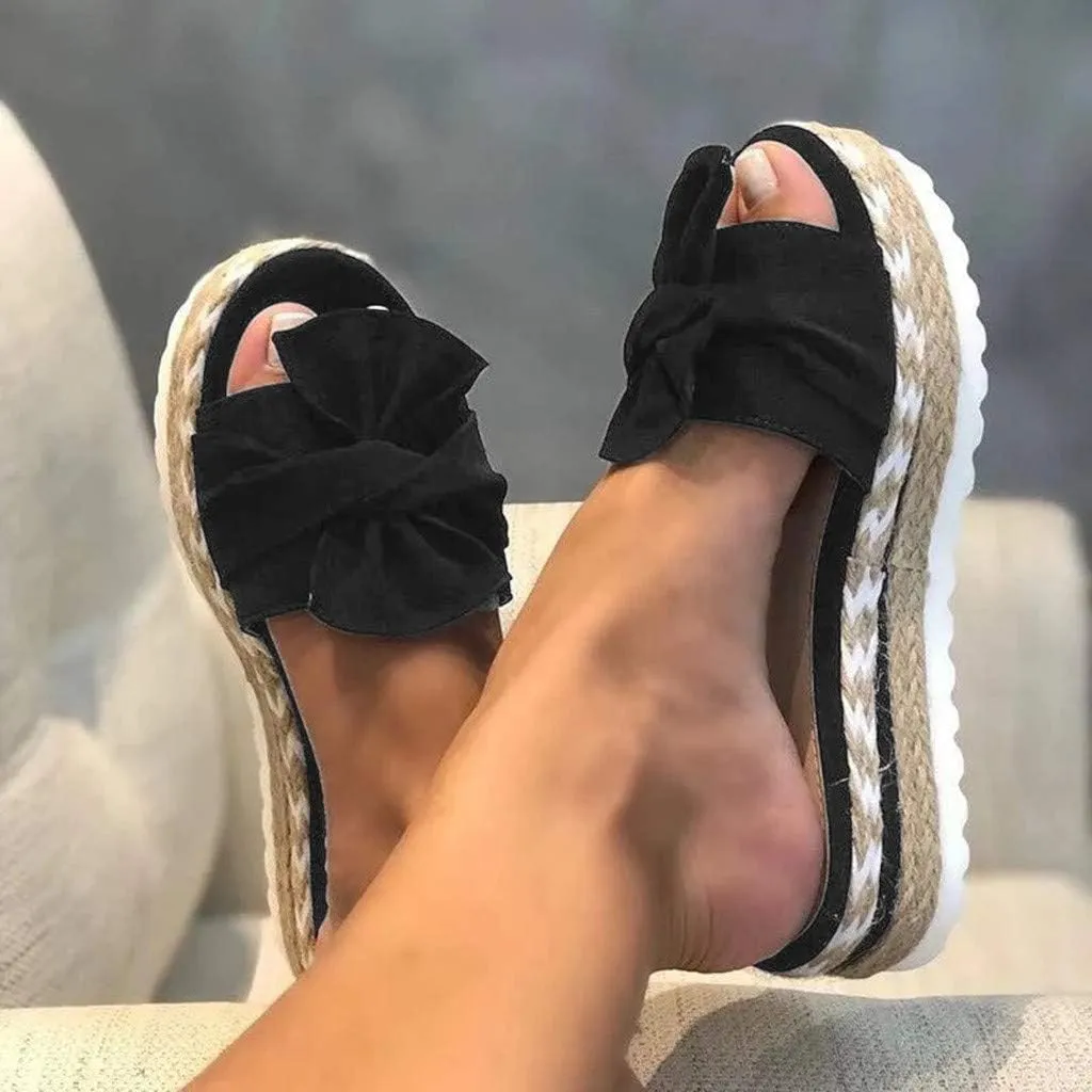 Eduavar Womens Sandals, Sandals Women Dressy Summer Espadrille Platform Sandals Open Toe Bow Tie Sandals