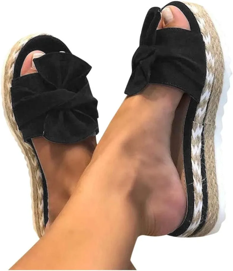 Eduavar Womens Sandals, Sandals Women Dressy Summer Espadrille Platform Sandals Open Toe Bow Tie Sandals
