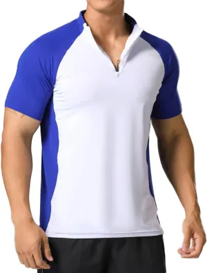 Elastic Workout Gym Muscle Shorts Sleeve Shirts Quick Dry Zipper Cycling T-Shirts for Men T71