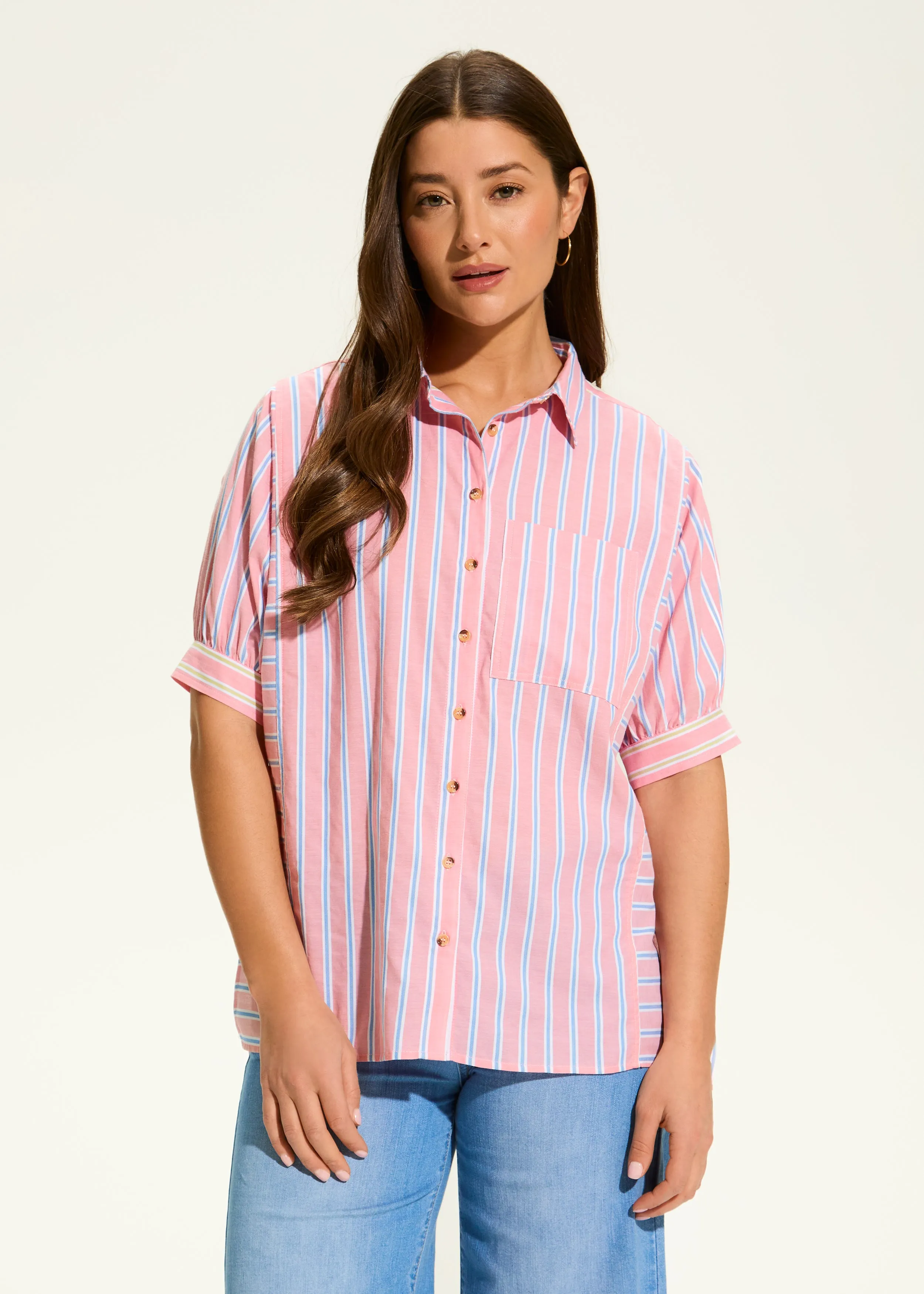 Elbow Sleeve Mixed Stripe Shirt, Paddle Stripe