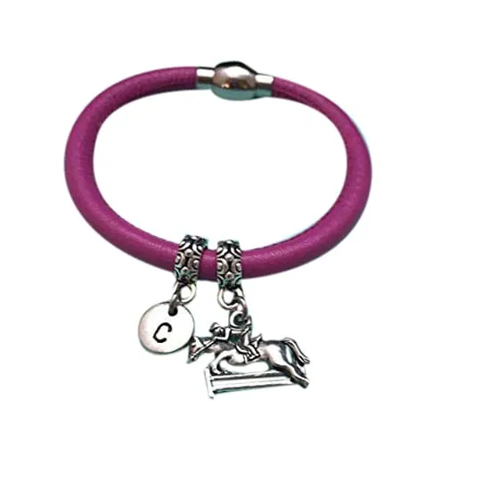 Equestrian leather bracelet, equestrian charm bracelet, leather bangle, charm bangle, personalized bracelet, initial bracelet, monogram