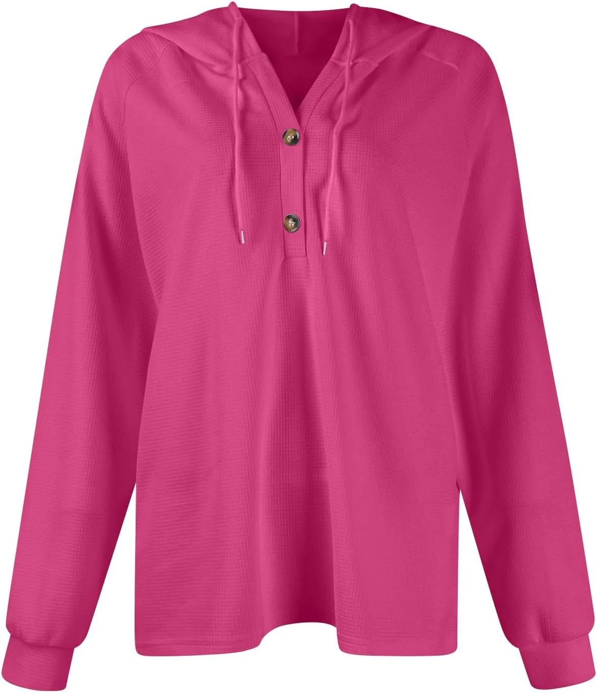 Fall Clothes Women Waffle Knit Button Hoodie Y2K Drawstring Collar Sweatshirt Plus Office Winter Blouses Long Sleeve
