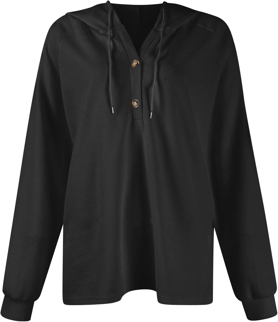Fall Clothes Women Waffle Knit Button Hoodie Y2K Drawstring Collar Sweatshirt Plus Office Winter Blouses Long Sleeve
