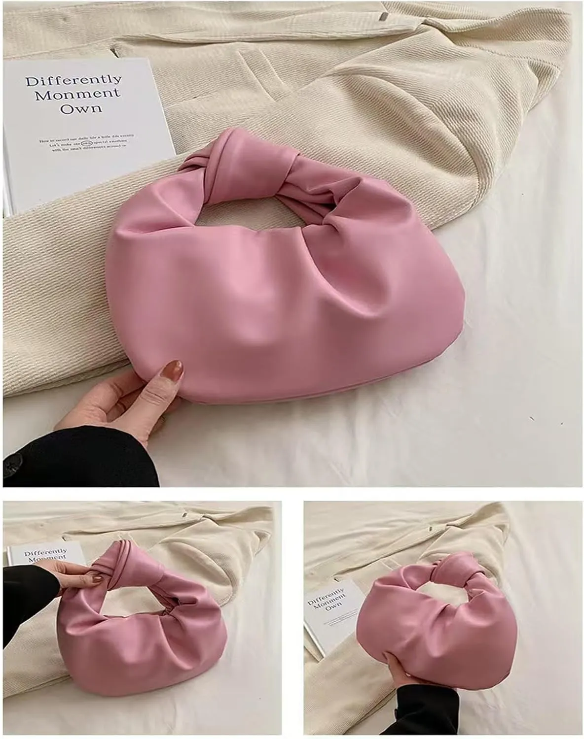 Fashion Ruched Hobo Handbag Soft PU Leather Cloud Knotted Clutch Tote Purse Ruched Pouch Bag Shoulder Bag for Women