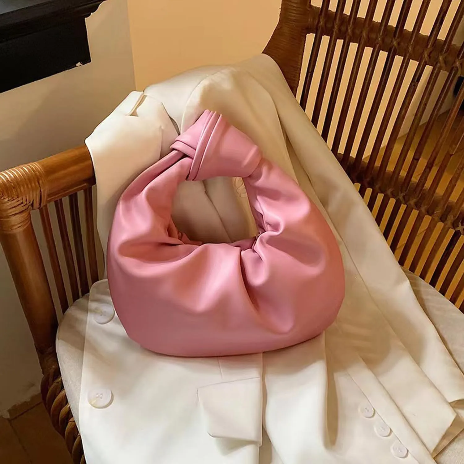 Fashion Ruched Hobo Handbag Soft PU Leather Cloud Knotted Clutch Tote Purse Ruched Pouch Bag Shoulder Bag for Women