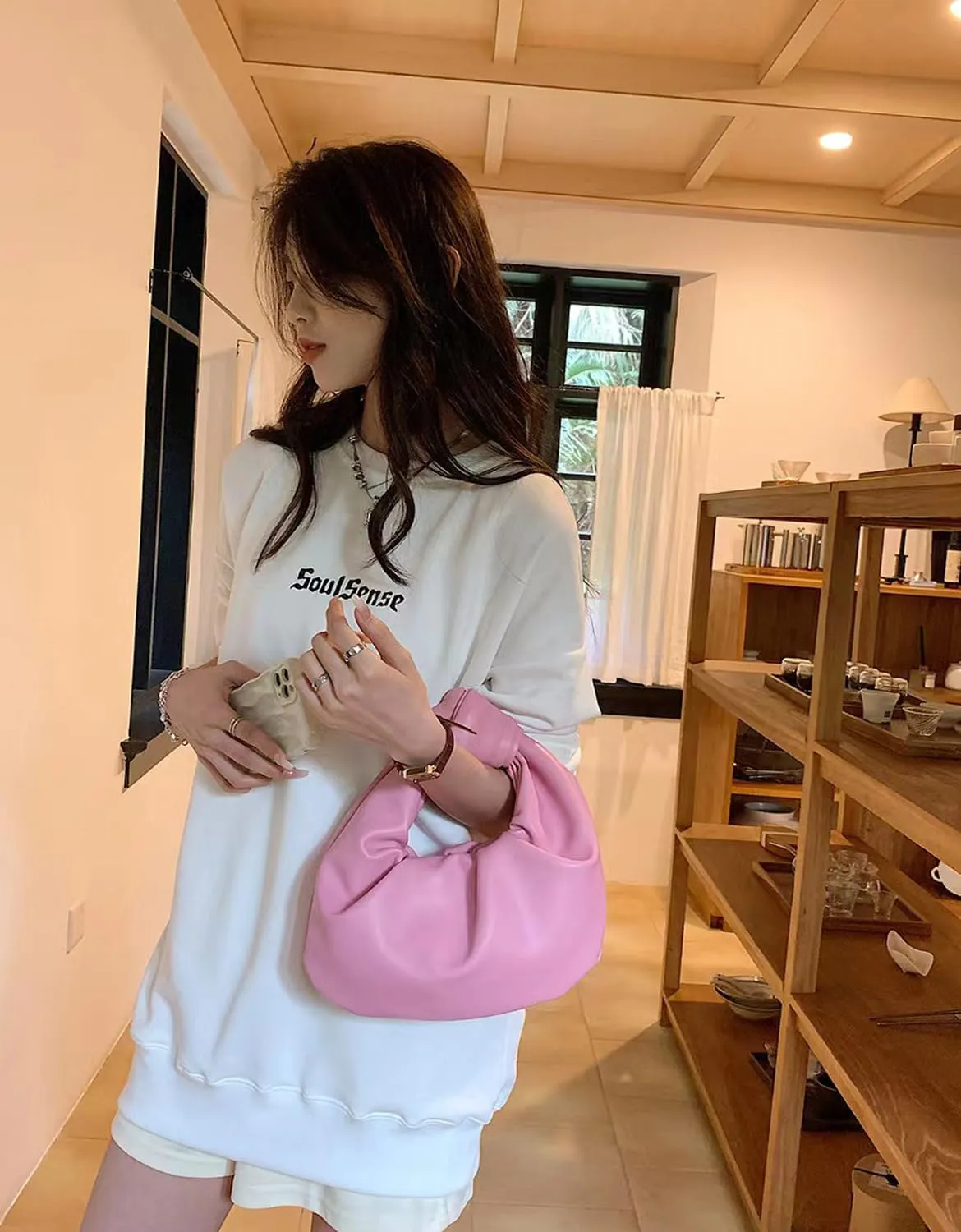 Fashion Ruched Hobo Handbag Soft PU Leather Cloud Knotted Clutch Tote Purse Ruched Pouch Bag Shoulder Bag for Women