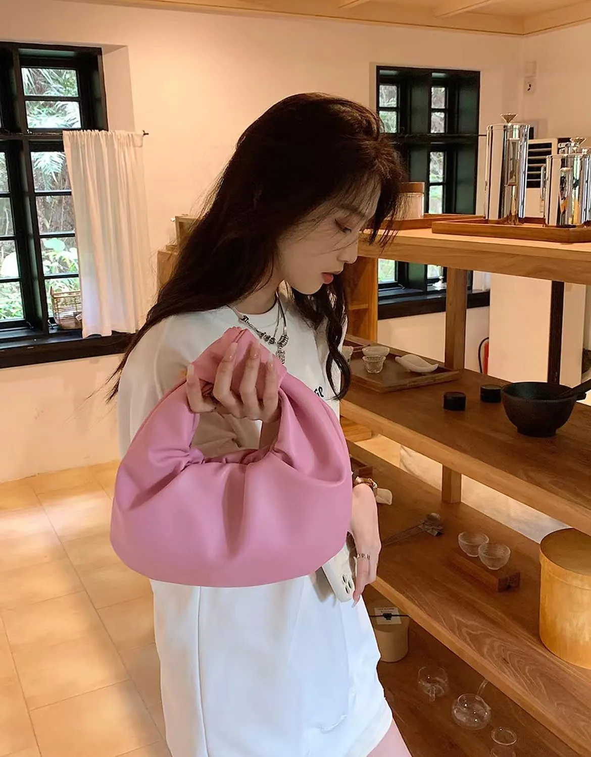 Fashion Ruched Hobo Handbag Soft PU Leather Cloud Knotted Clutch Tote Purse Ruched Pouch Bag Shoulder Bag for Women
