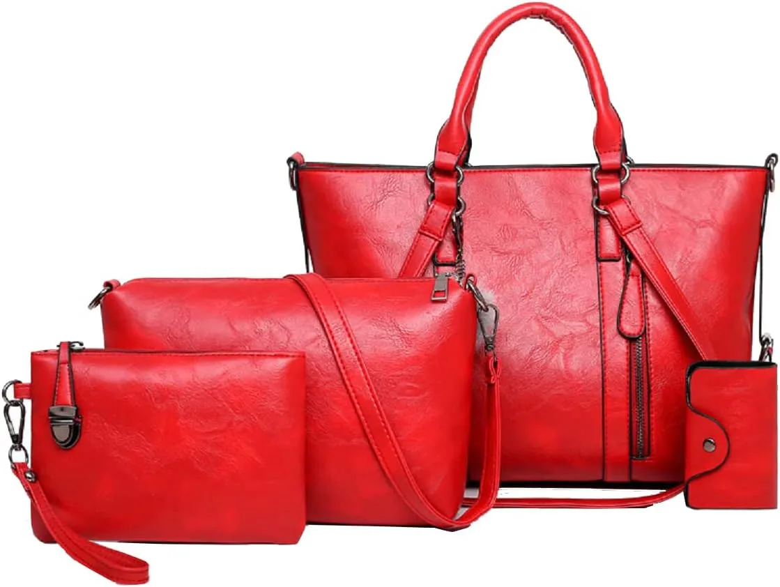 Fashion Women's PU Leather Handbag Satchel  Purse Card Holder 4pcs Set Tote Shoulder Bag