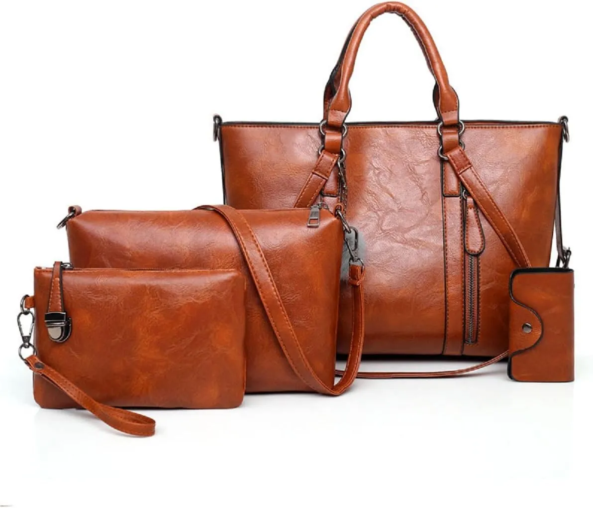 Fashion Women's PU Leather Handbag Satchel  Purse Card Holder 4pcs Set Tote Shoulder Bag