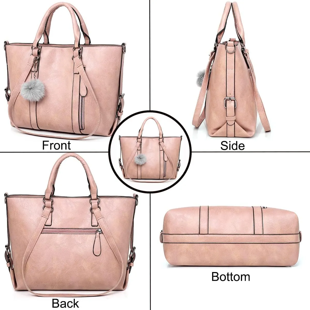 Fashion Women's PU Leather Handbag Satchel  Purse Card Holder 4pcs Set Tote Shoulder Bag(Red)