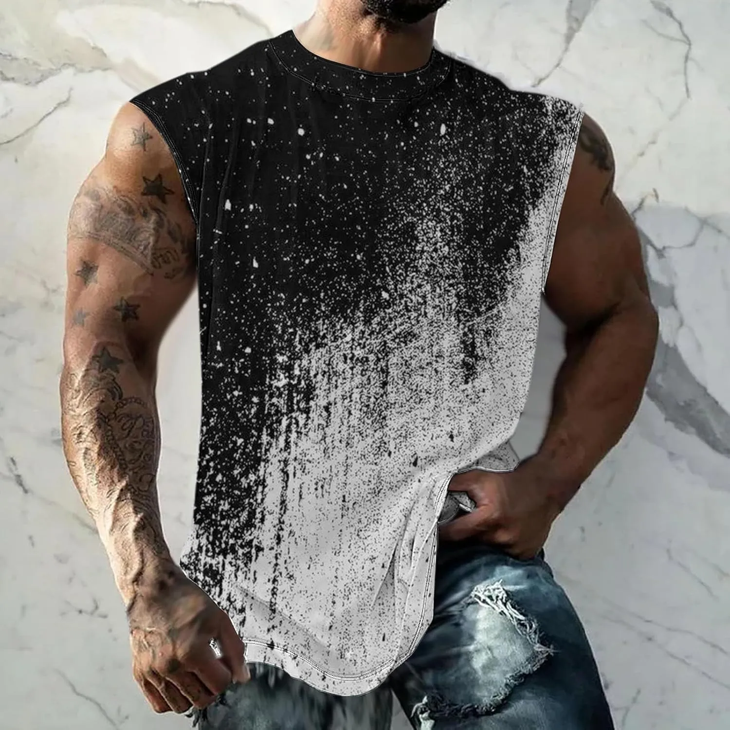 Finelylove Mens Tank Top Big and Tall Round Neck Sleeveless Summer Tank Tops Workout Tank Tops Casual Graphic Tees