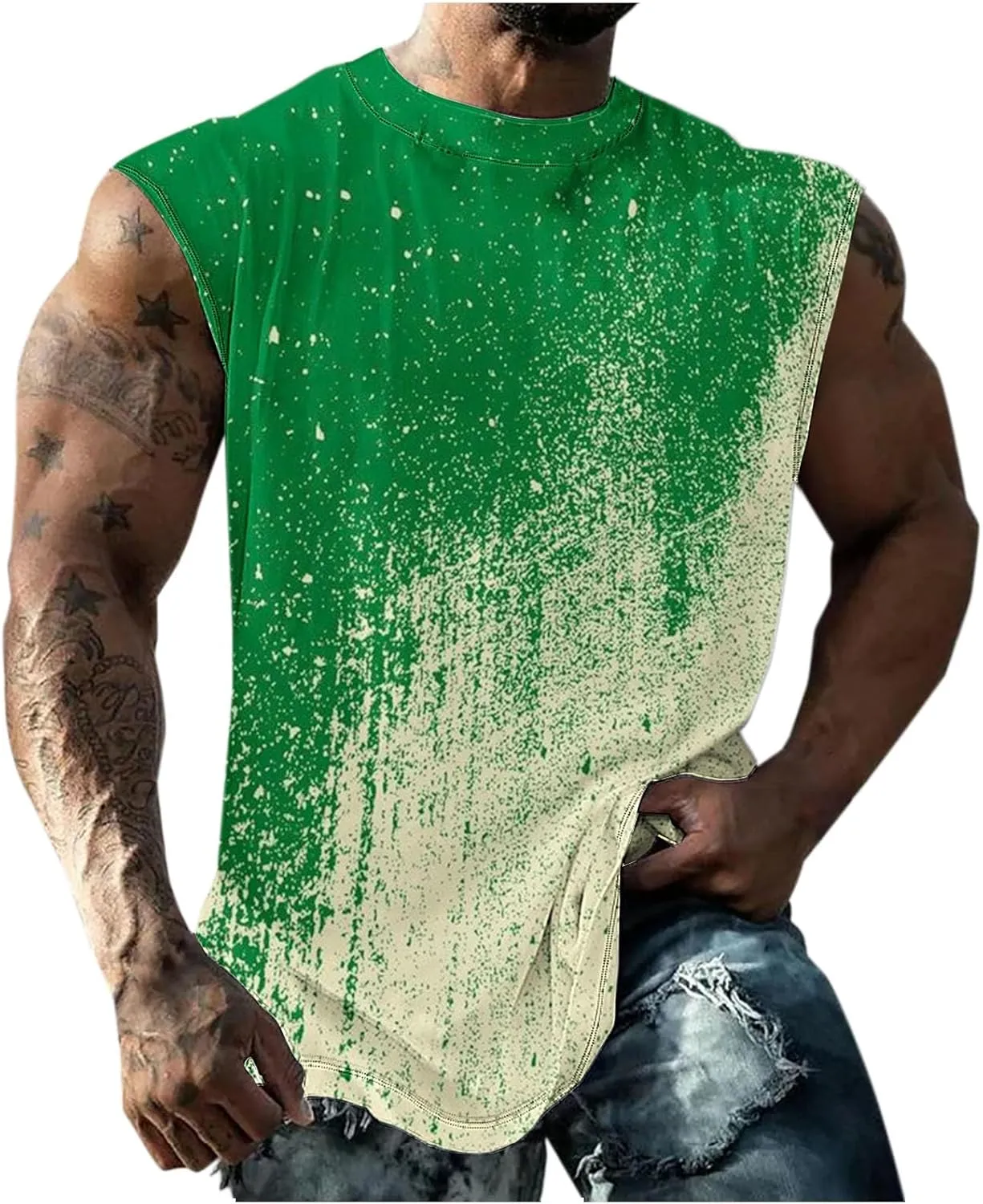 Finelylove Mens Tank Top Big and Tall Round Neck Sleeveless Summer Tank Tops Workout Tank Tops Casual Graphic Tees