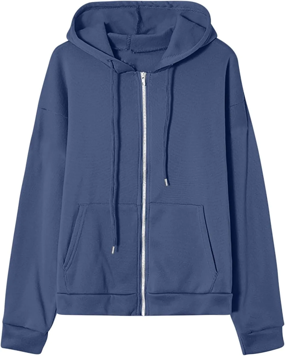 Fleece Hoodies for Women Solid Color Long Sleeve Drawstring Hooded Zip Up Thick Warm Coats Trendy Open Front Jackets