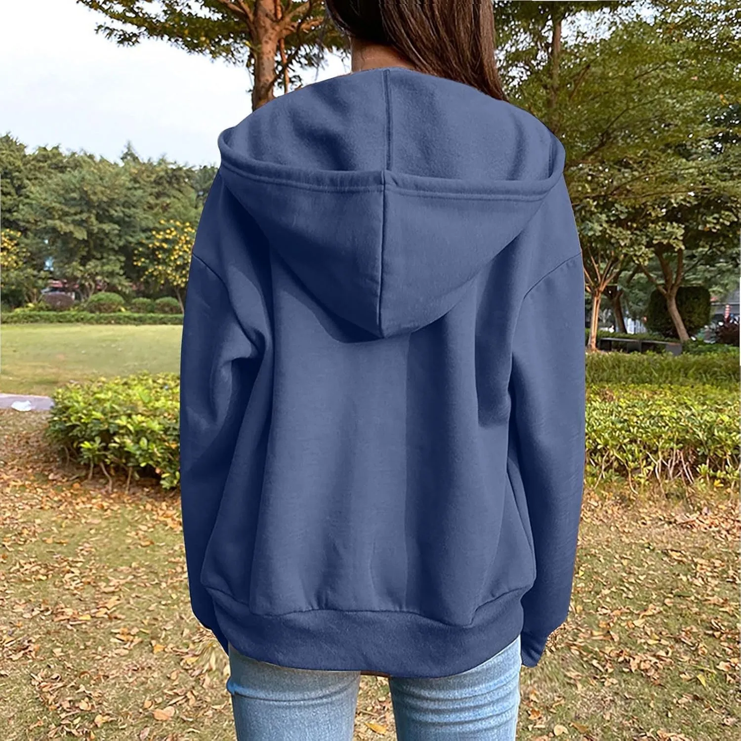 Fleece Hoodies for Women Solid Color Long Sleeve Drawstring Hooded Zip Up Thick Warm Coats Trendy Open Front Jackets