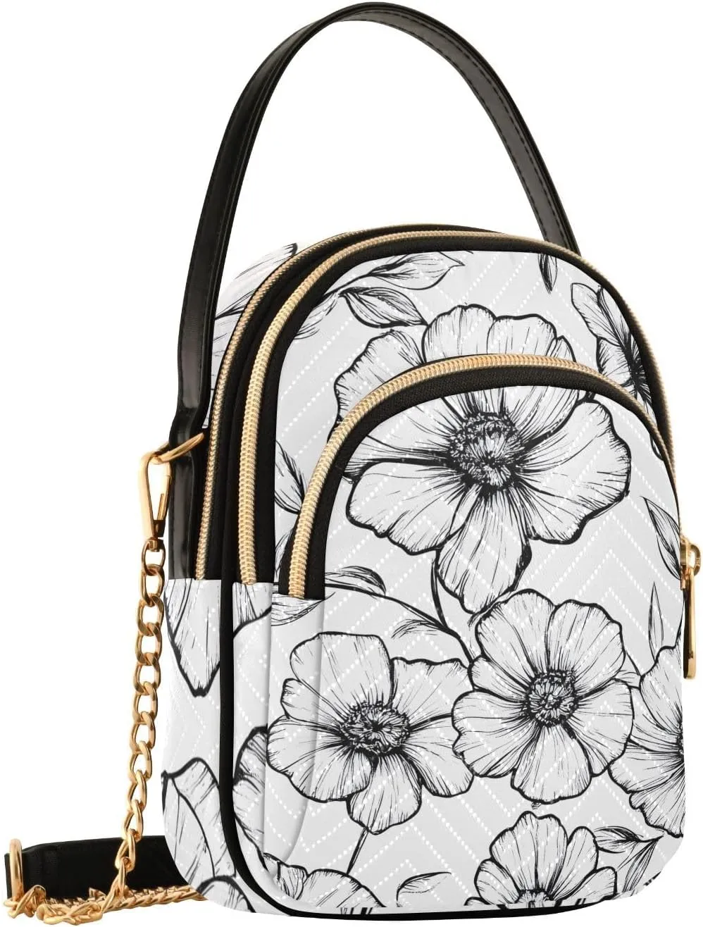 Floral Chain Crossbody Bags for Women Flowers Quilted Shoulder Handbags Travel Cross Body Cell Phone Purses Bags