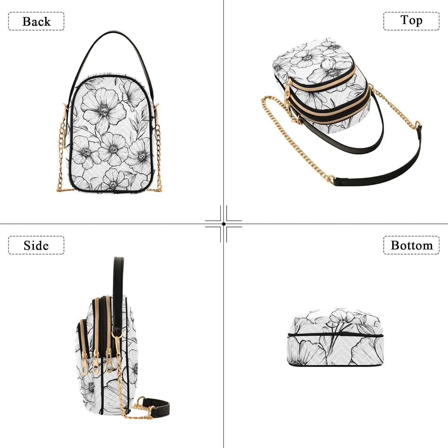 Floral Chain Crossbody Bags for Women Flowers Quilted Shoulder Handbags Travel Cross Body Cell Phone Purses Bags