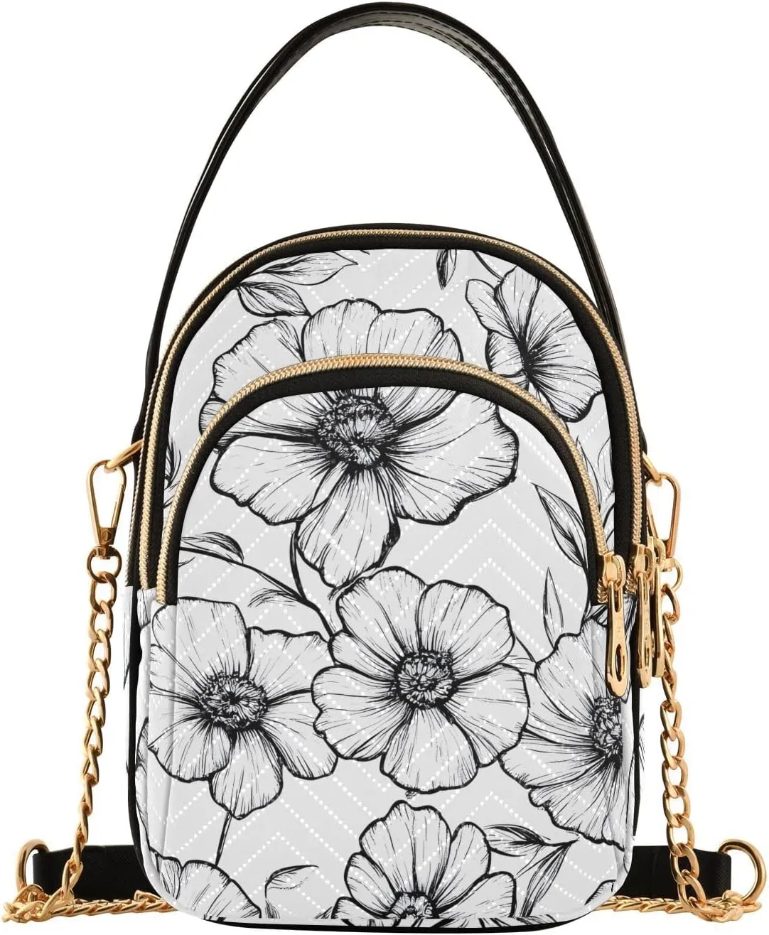 Floral Chain Crossbody Bags for Women Flowers Quilted Shoulder Handbags Travel Cross Body Cell Phone Purses Bags