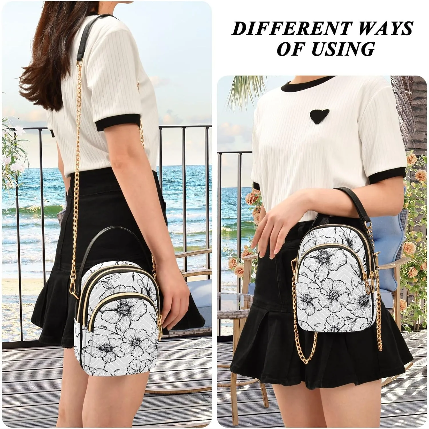 Floral Chain Crossbody Bags for Women Flowers Quilted Shoulder Handbags Travel Cross Body Cell Phone Purses Bags