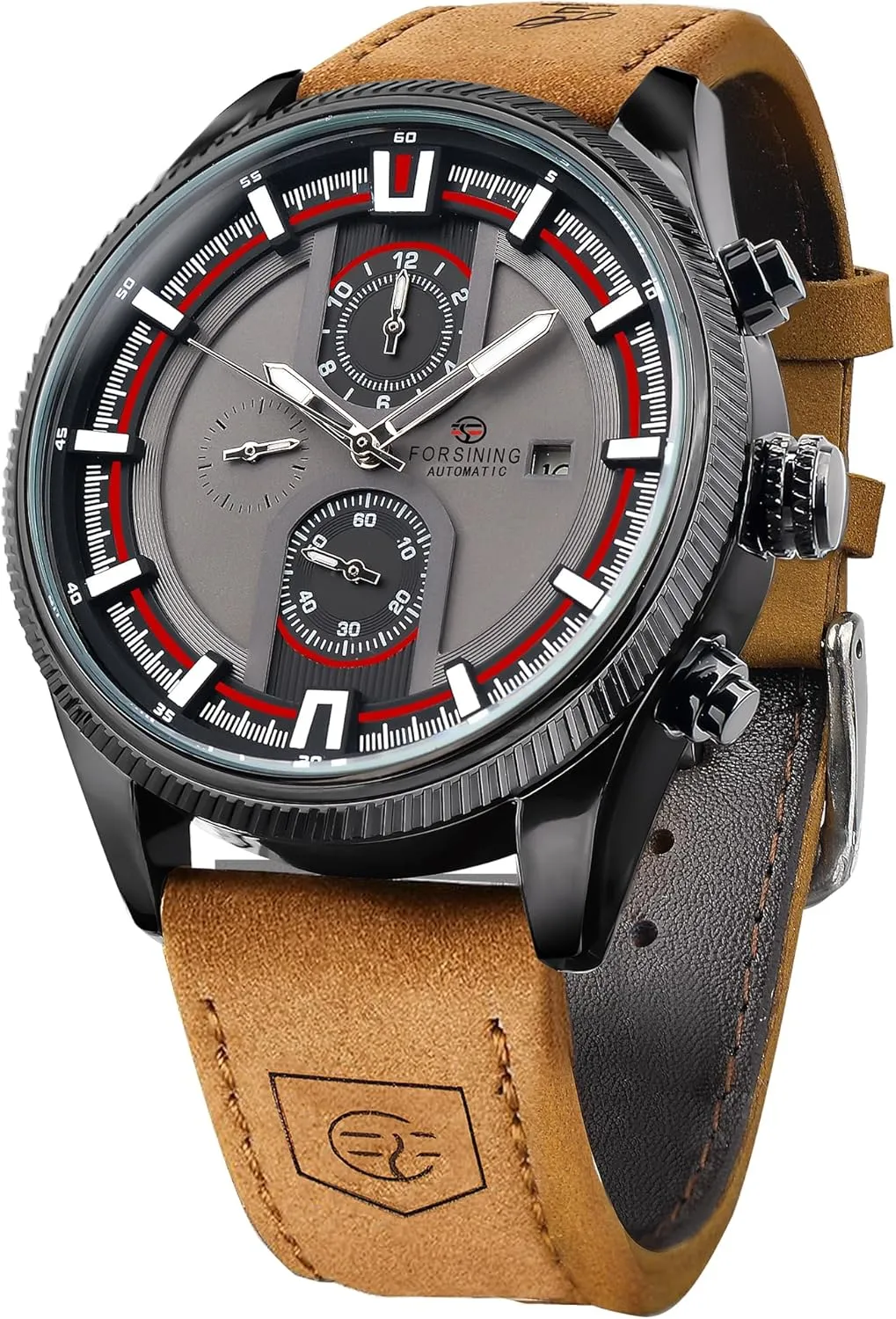 FORSINING Brown Men's Transparent Sport Watch, Luxury Genuine Leather Strap Fashion Automatic Mechanical Skeleton Watch Mens Watches