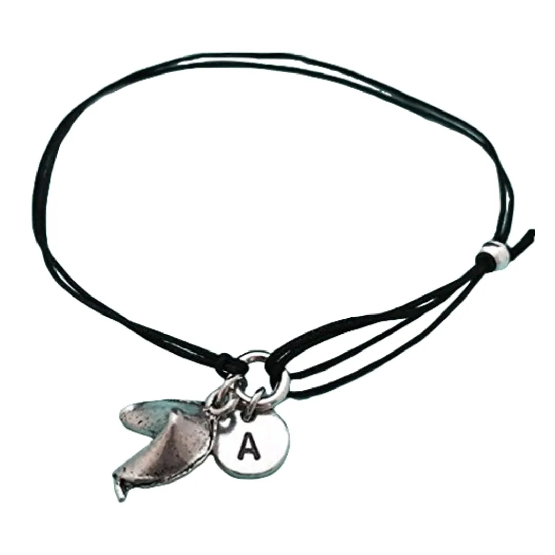 Fortune cookie cord bracelet, fortune cookie charm bracelet, adjustable bracelet, charm bracelet, personalized bracelet, initial, monogram