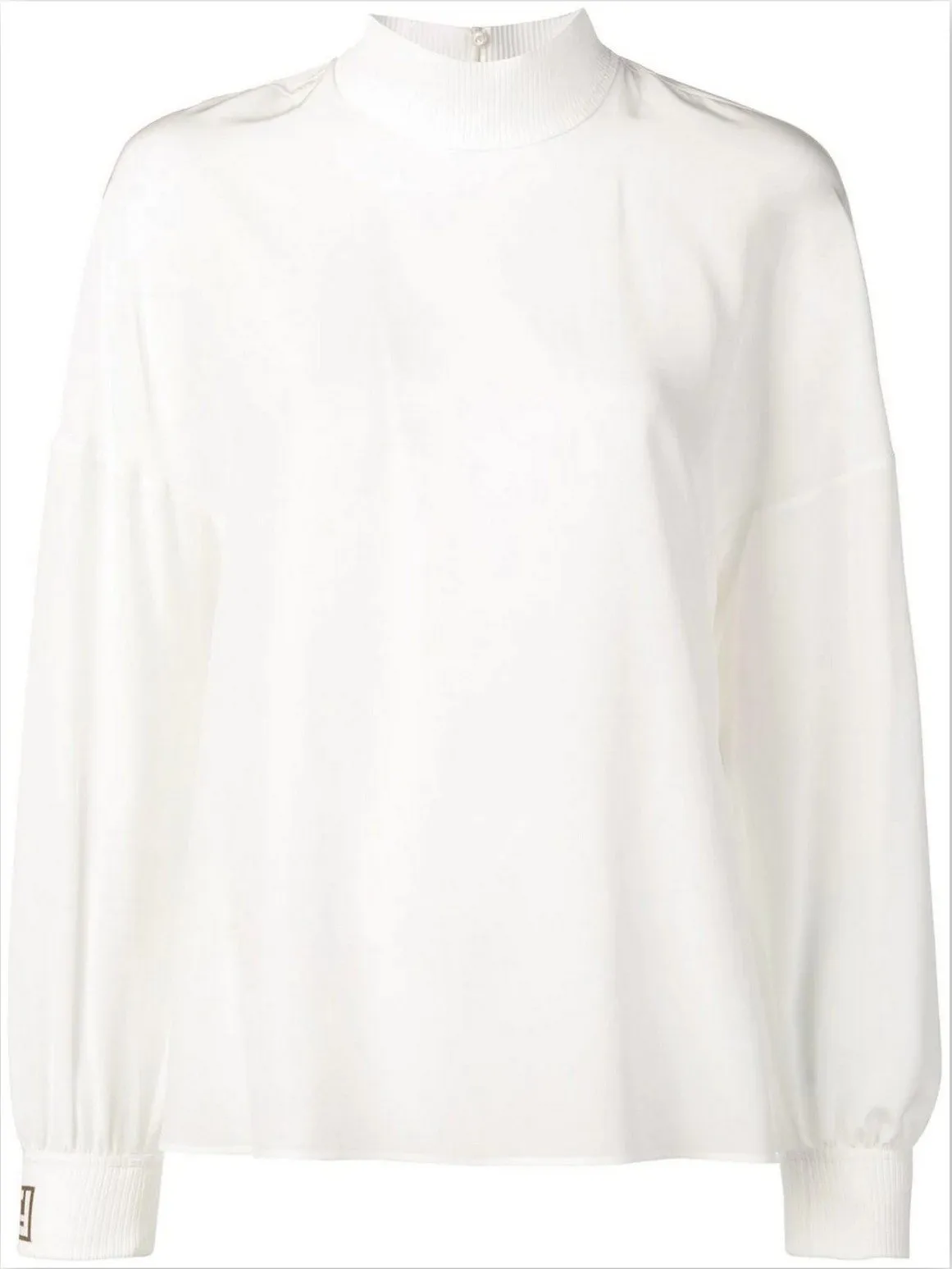 Funnel-Neck Logo Blouse, White