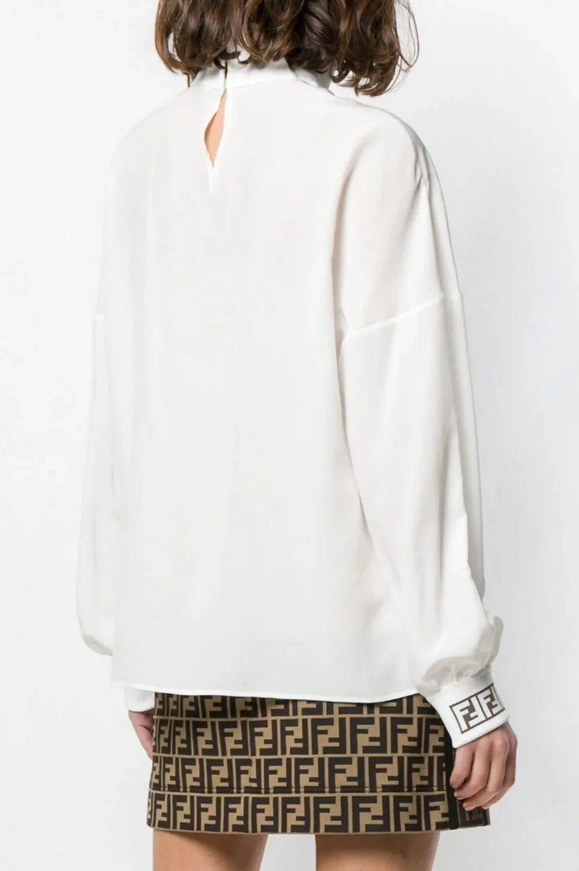 Funnel-Neck Logo Blouse, White