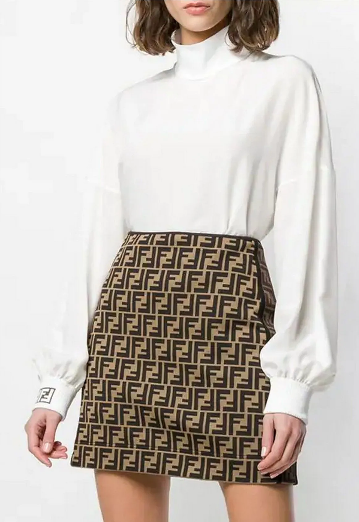 Funnel-Neck Logo Blouse, White