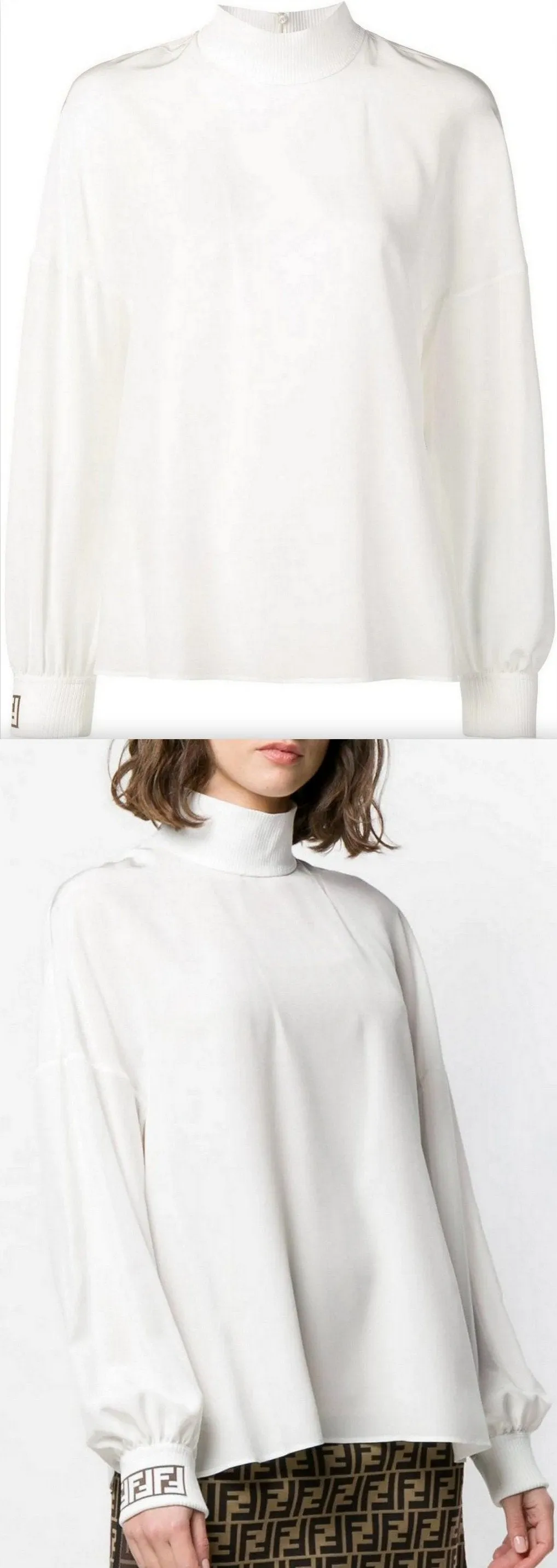 Funnel-Neck Logo Blouse, White