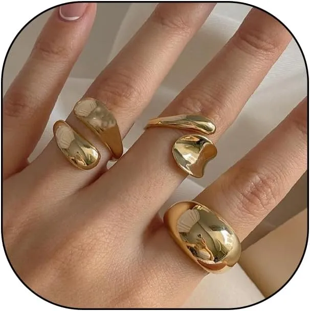 FUTIMELY Chunky Gold Plated Stackable Knuckle Ring Set for Women Irregular Geometric Wide Thick Metal Finger Open Rings Adjustable Rings Jewelry Gifts