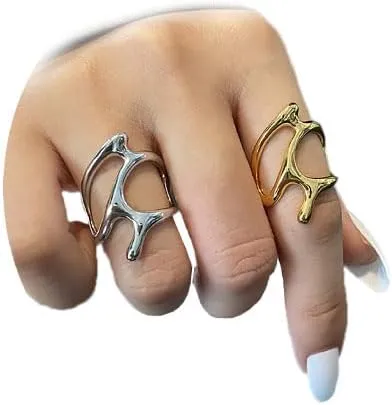 FUTIMELY Irregular Geometric Ring 14K Gold Stacking Irregular Metal Gold Silver Open Ring Adjustable Chunky Statement Rings for Women Ladies