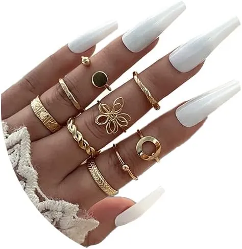 FUTIMELY Vintage Knuckle Rings Set for Women Bohemian Stackable Midi Finger Rings Adjustable Flowers Twist Geometric Joint Rings