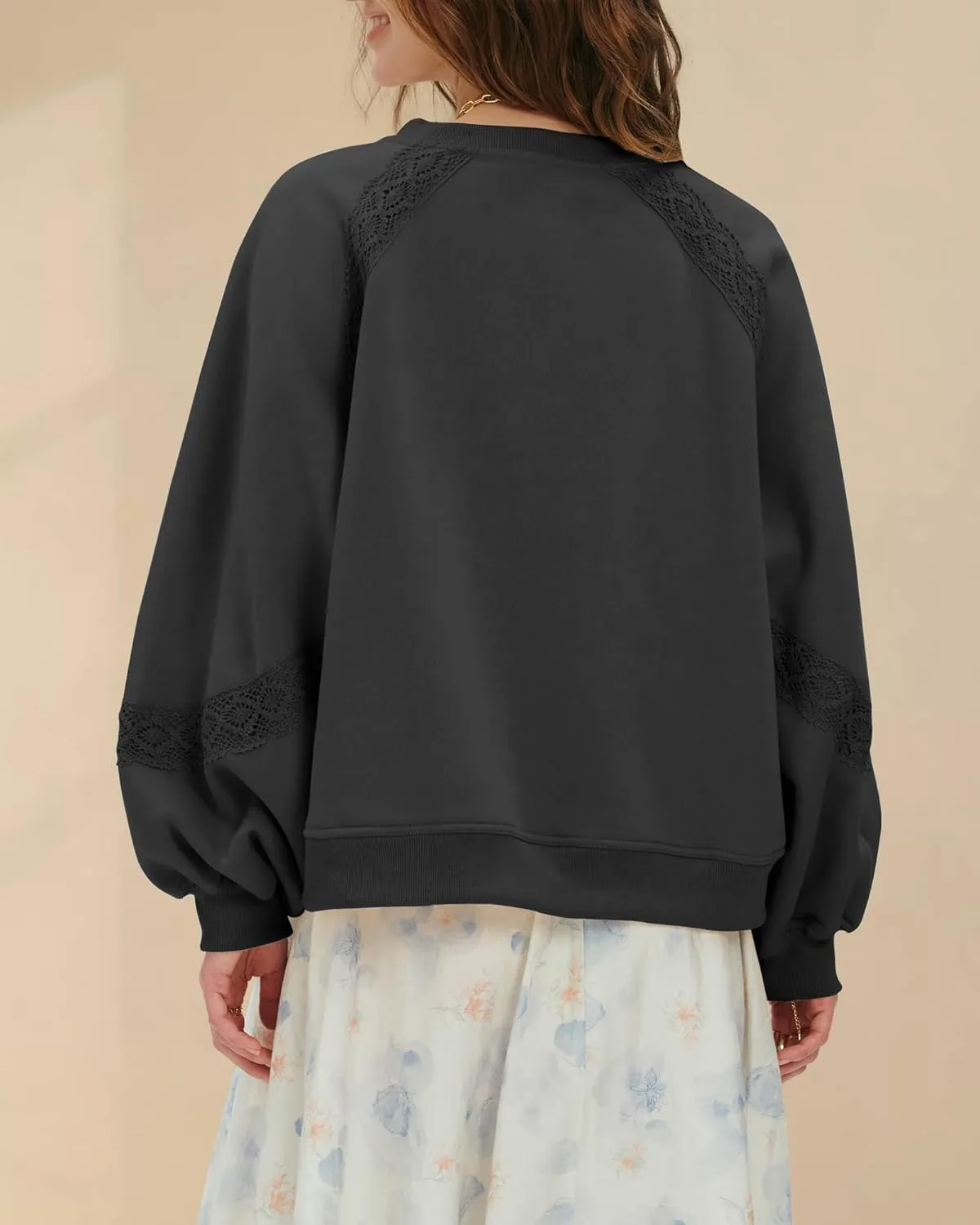 Gacaky Sweatshirt for Women Oversized Fleece Embroidered Crochet Hoodies Cropped Pullover Tops Comfy Fall Outfits Clothes