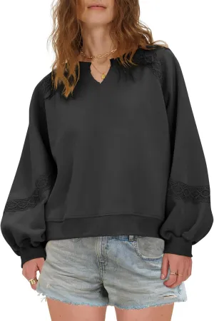 Gacaky Sweatshirt for Women Oversized Fleece Embroidered Crochet Hoodies Cropped Pullover Tops Comfy Fall Outfits Clothes