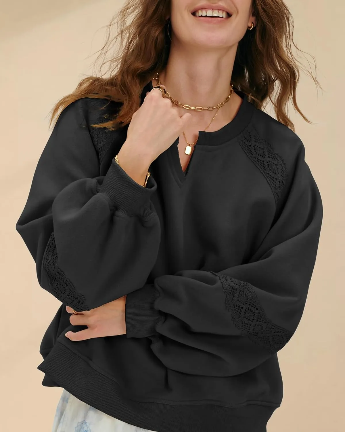 Gacaky Sweatshirt for Women Oversized Fleece Embroidered Crochet Hoodies Cropped Pullover Tops Comfy Fall Outfits Clothes