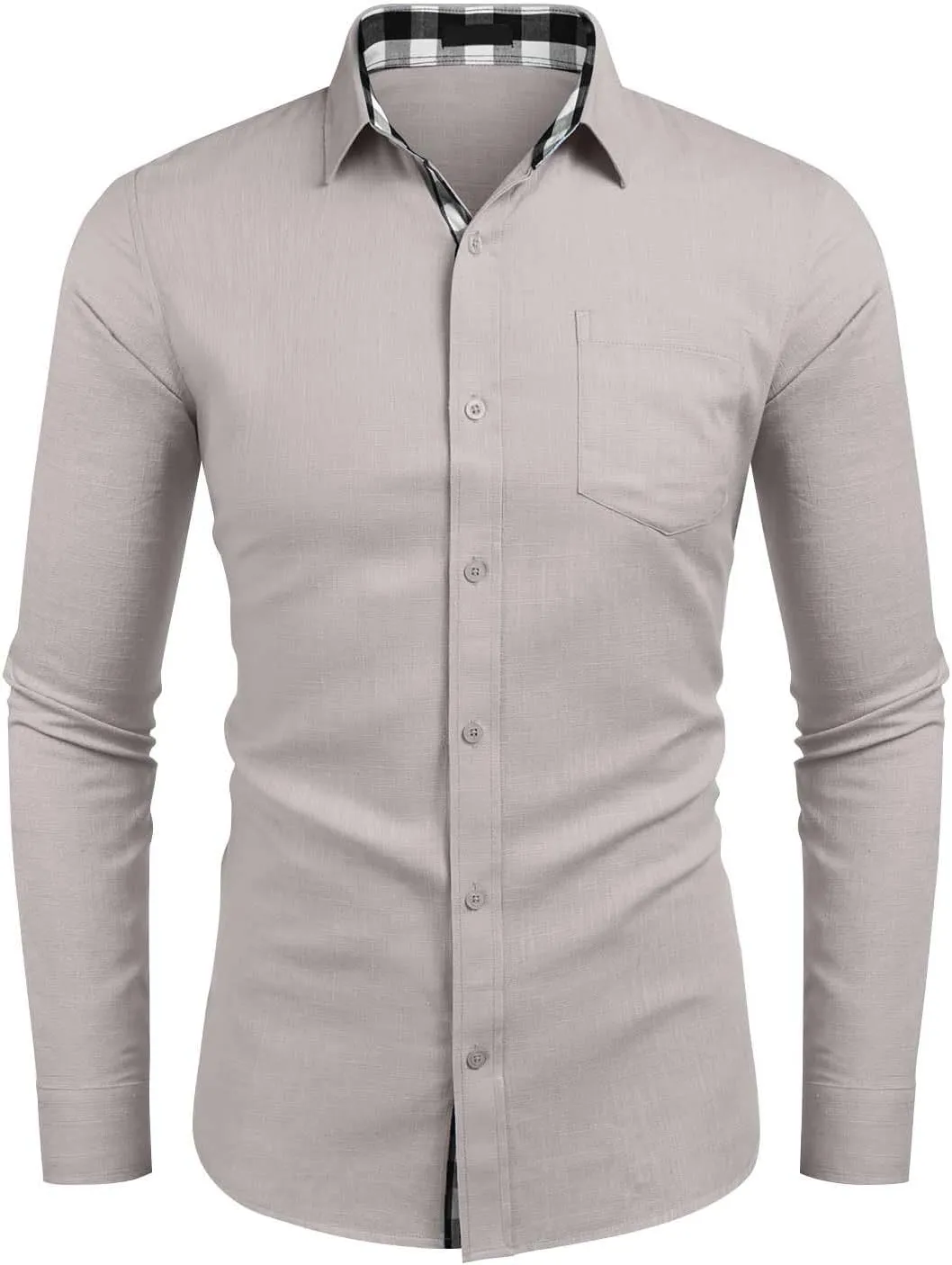 Generic Men Button Down Shirts Long Sleeve Fall Casual Dress Shirt Solid Color Textured Wrinkle-Free Untucked Shirt